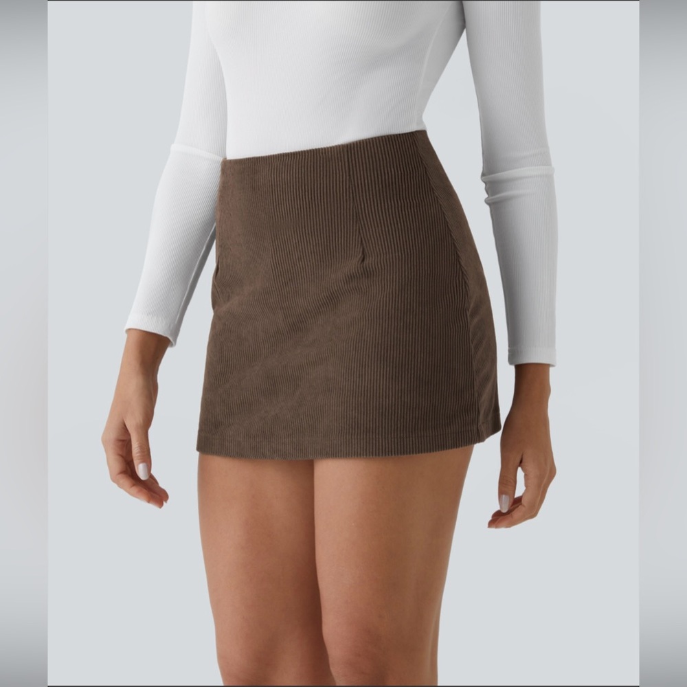 HALARA High Waisted Invisible Zipper 2-in-1 A Line Mini Corduroy Casual Skirt